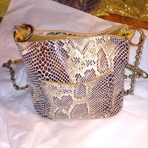 Sondra Roberts Squared Snakeskin Design Vegan Leather Bag W/Goldtone Chain Strap